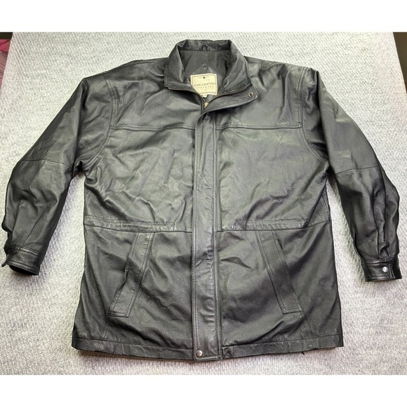 John Ashford Other - John Ashford Outdoors Men's XL Black Leather Car Coat Jacket Full Zip Vintage